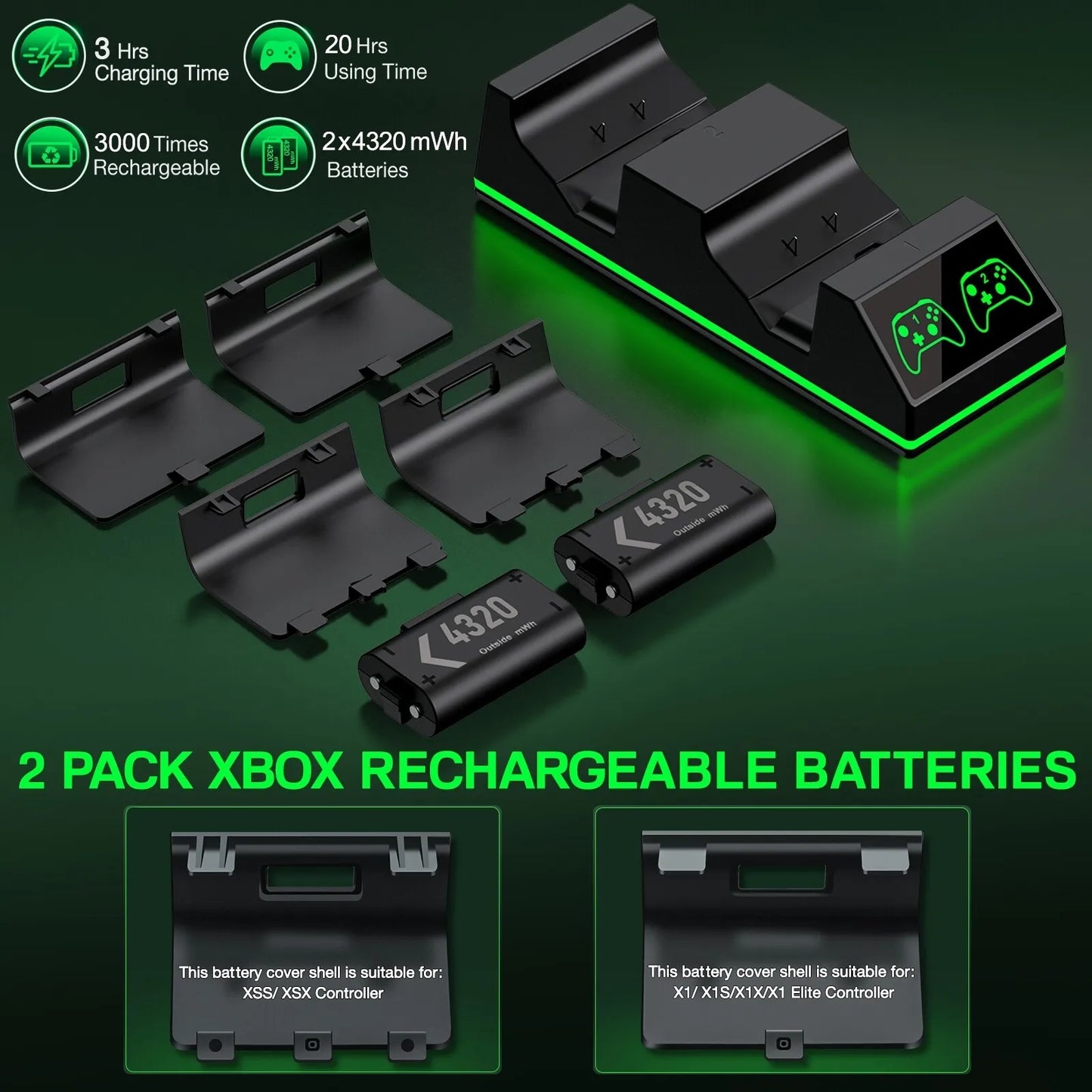 BEBONCOOL 4320mWh Rechargeable Battery for Xbox Series X S Controller