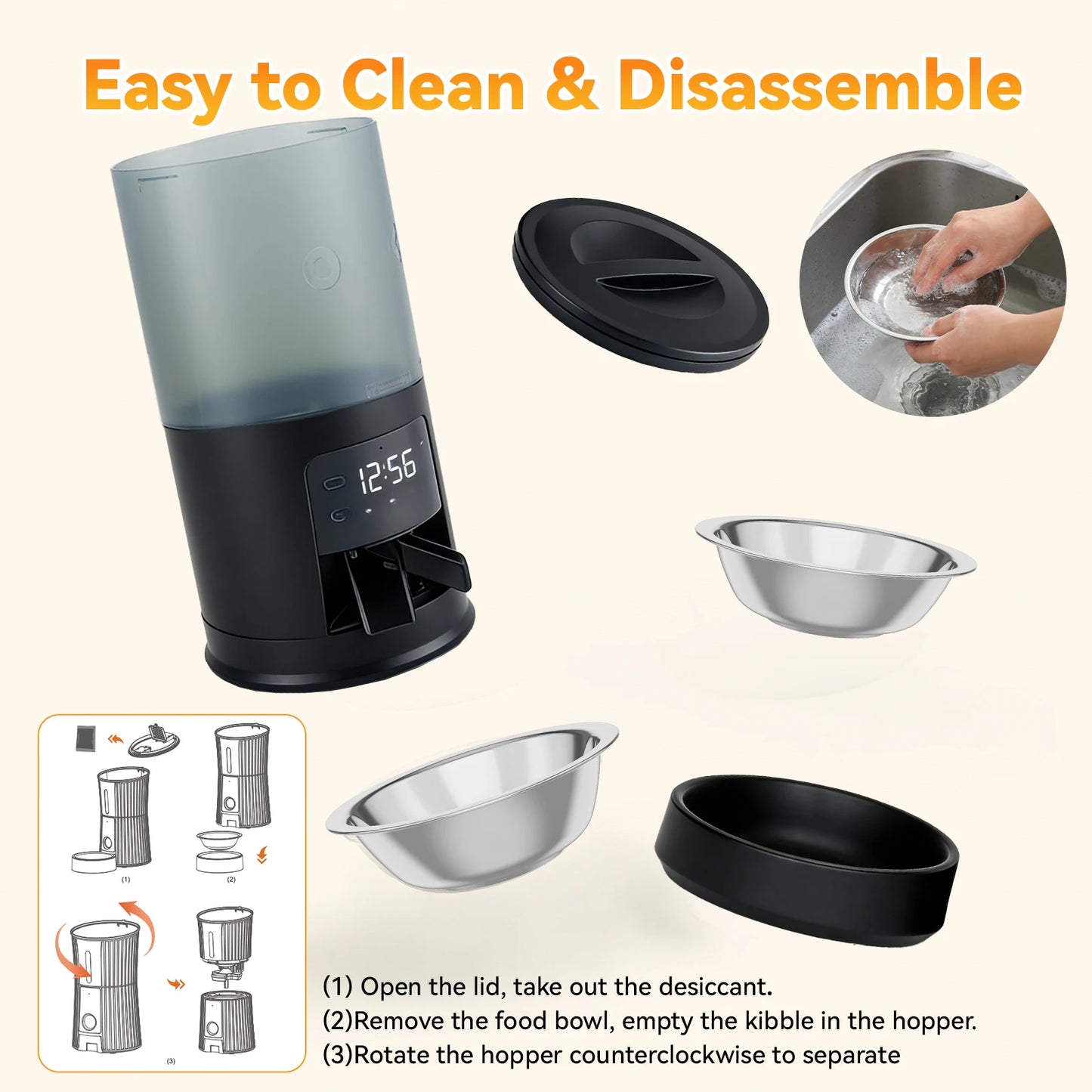 Automatic Cat Feeder With Stainless Bowls Timed Dispenser For Pets
