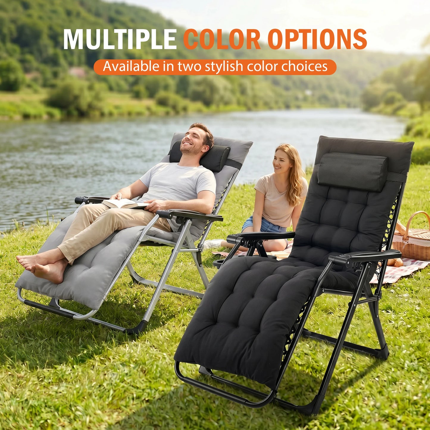 Zero Gravity Reclining Camping Lounge Chair With Cup Holder Trays