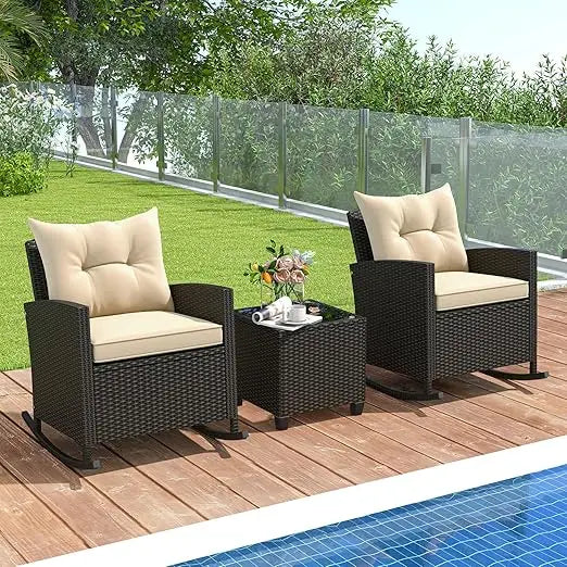 Oralner Outdoor 3 Piece Wicker Patio Set With Table
