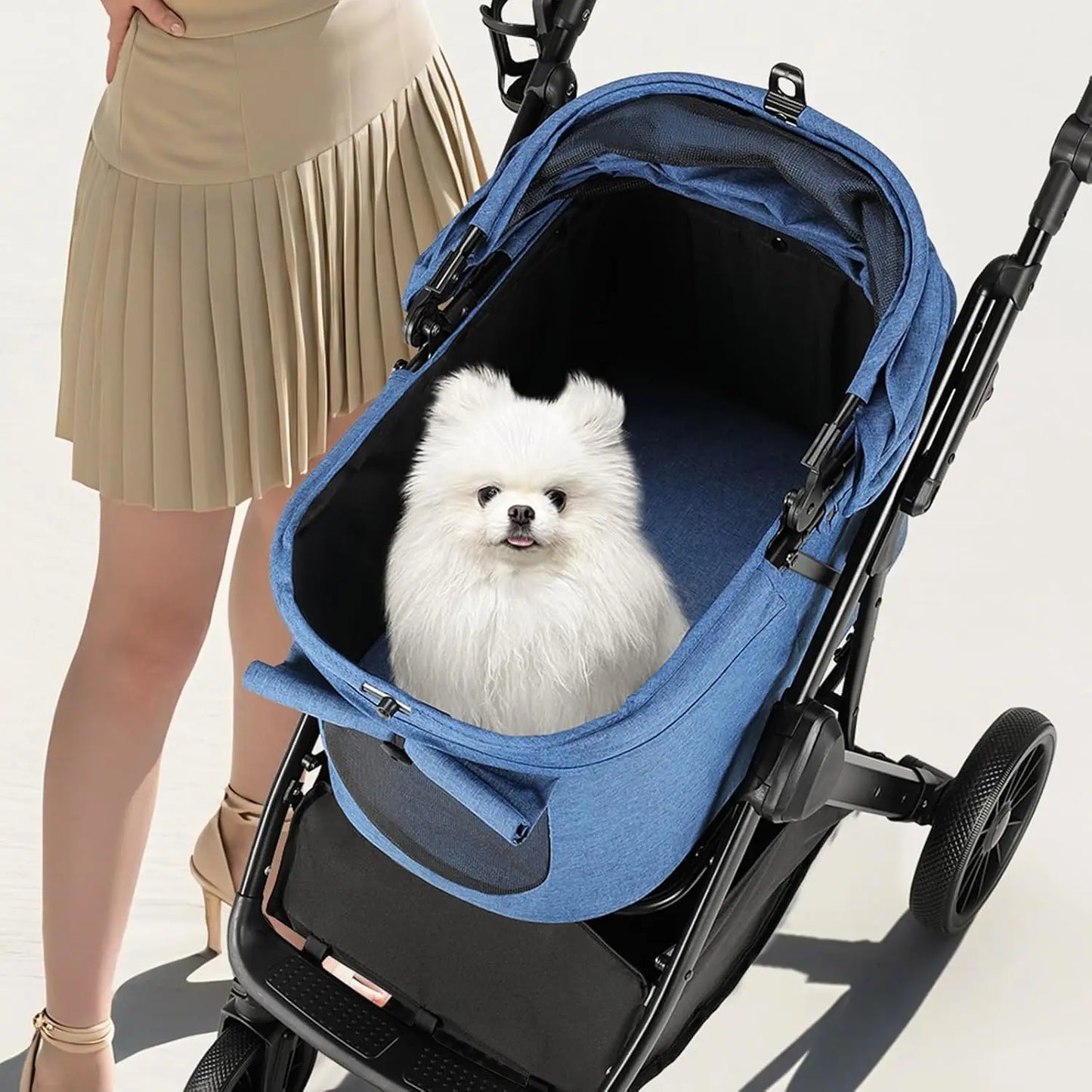 JHK 3 Wheels Foldable Pet Stroller for Small Dogs and Cats Stroller with Mesh Windows Storage Basket Cup Holder for Outdoor Use