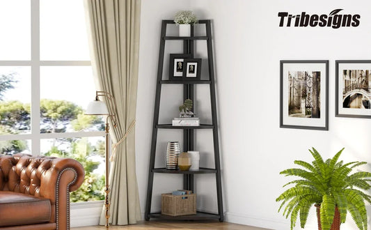 Modern Industrial Corner Ladder Shelf For Books Plants Decor