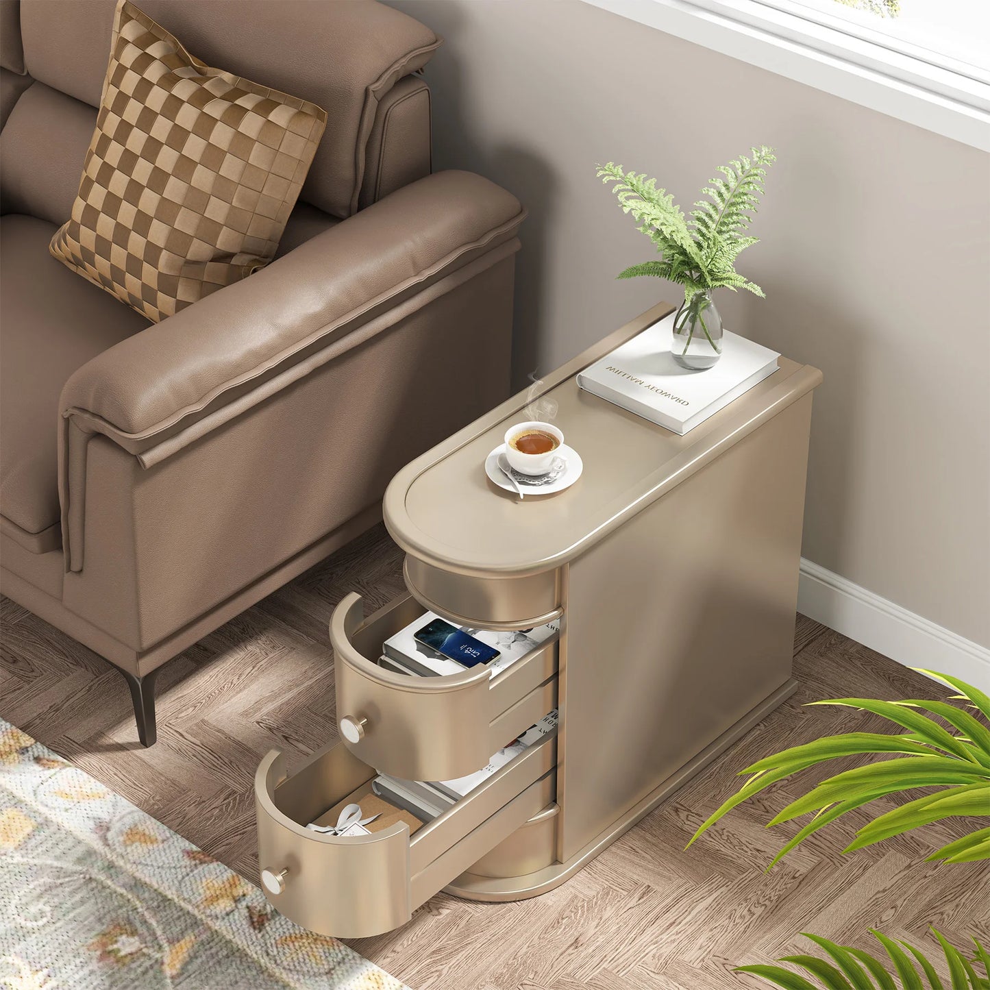 Tribesigns Round Solid Wood End Table With Drawer Nightstand