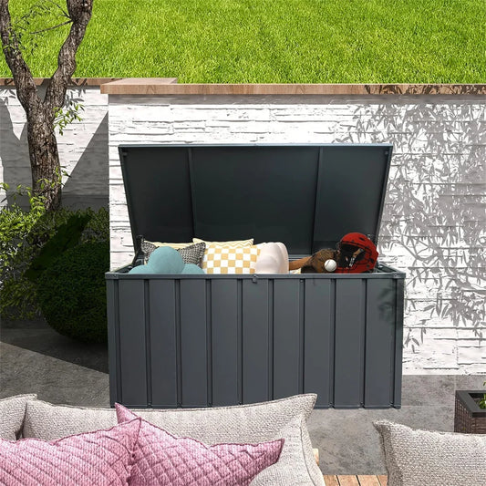 100-Gallon Weatherproof Outdoor Storage Deck Box with Lockable Lid for Patio Cushions &amp; Tools