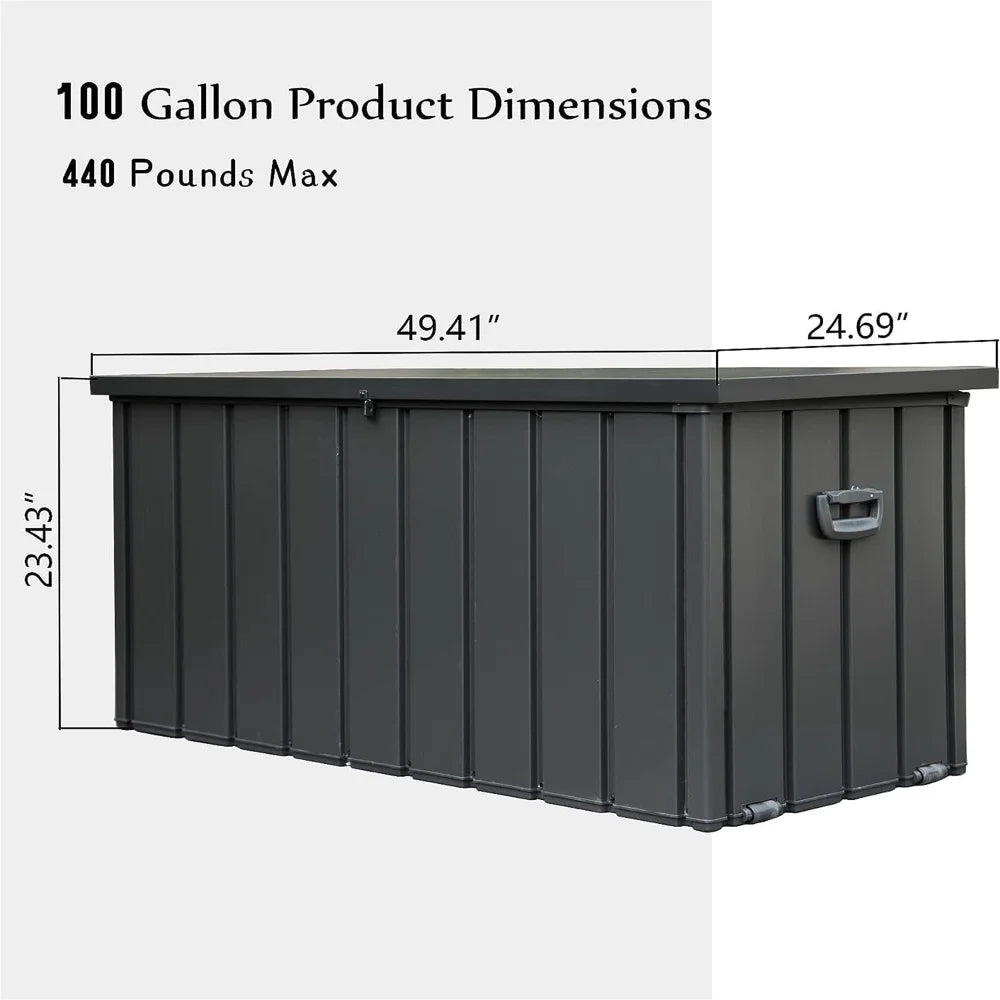 100-Gallon Weatherproof Outdoor Storage Deck Box with Lockable Lid for Patio Cushions &amp; Tools