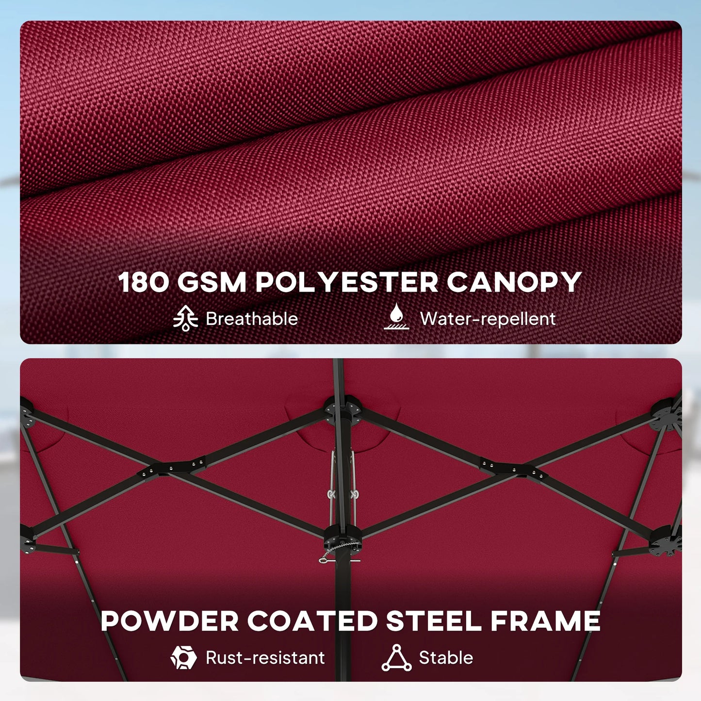 15-Foot Double-Sided Solar LED Patio Umbrella – Wine Red