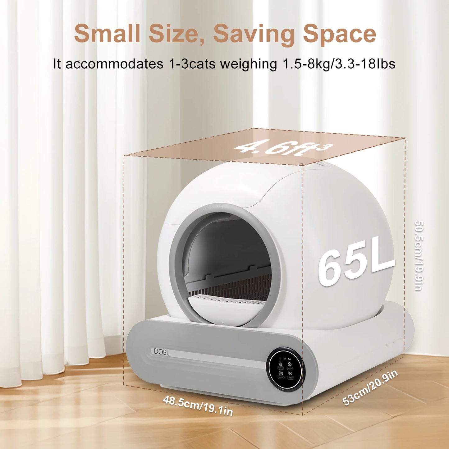 DOEL 65L Smart Self-Cleaning Cat Litter Box with App Control