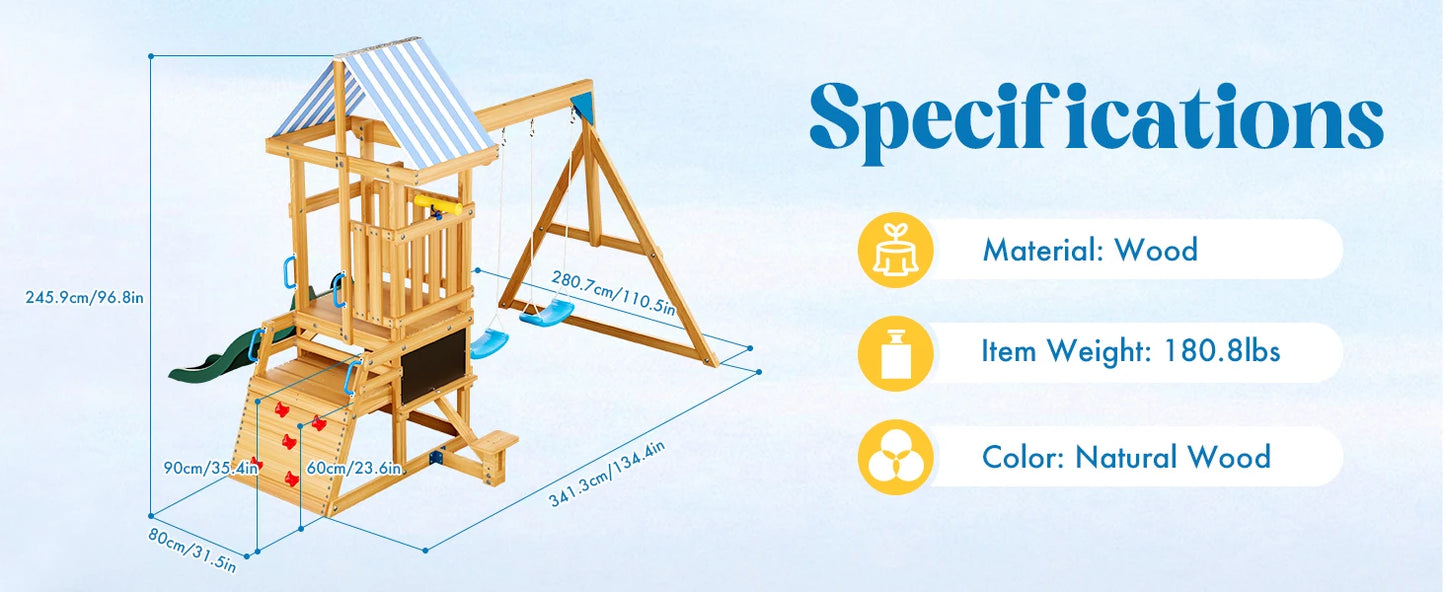 Robotime Robud Wooden Swing Set With Dual Swings Slide Chalkboard