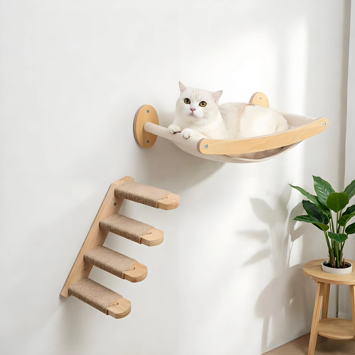 Wall-Mounted Cat Hammock &amp; Climbing Shelf with Sisal Scratcher