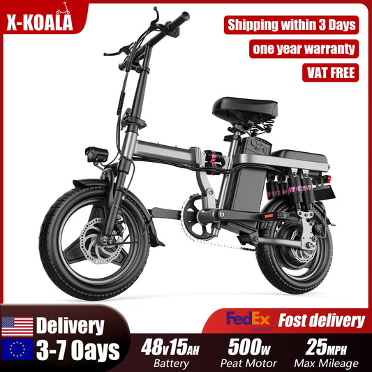 Folding Electric Bike for Adult,48V 15AH Removable Battery, 20MPH 25Miles Commuting Motorcycle Ebike,500W 14'' Electric Bicycle