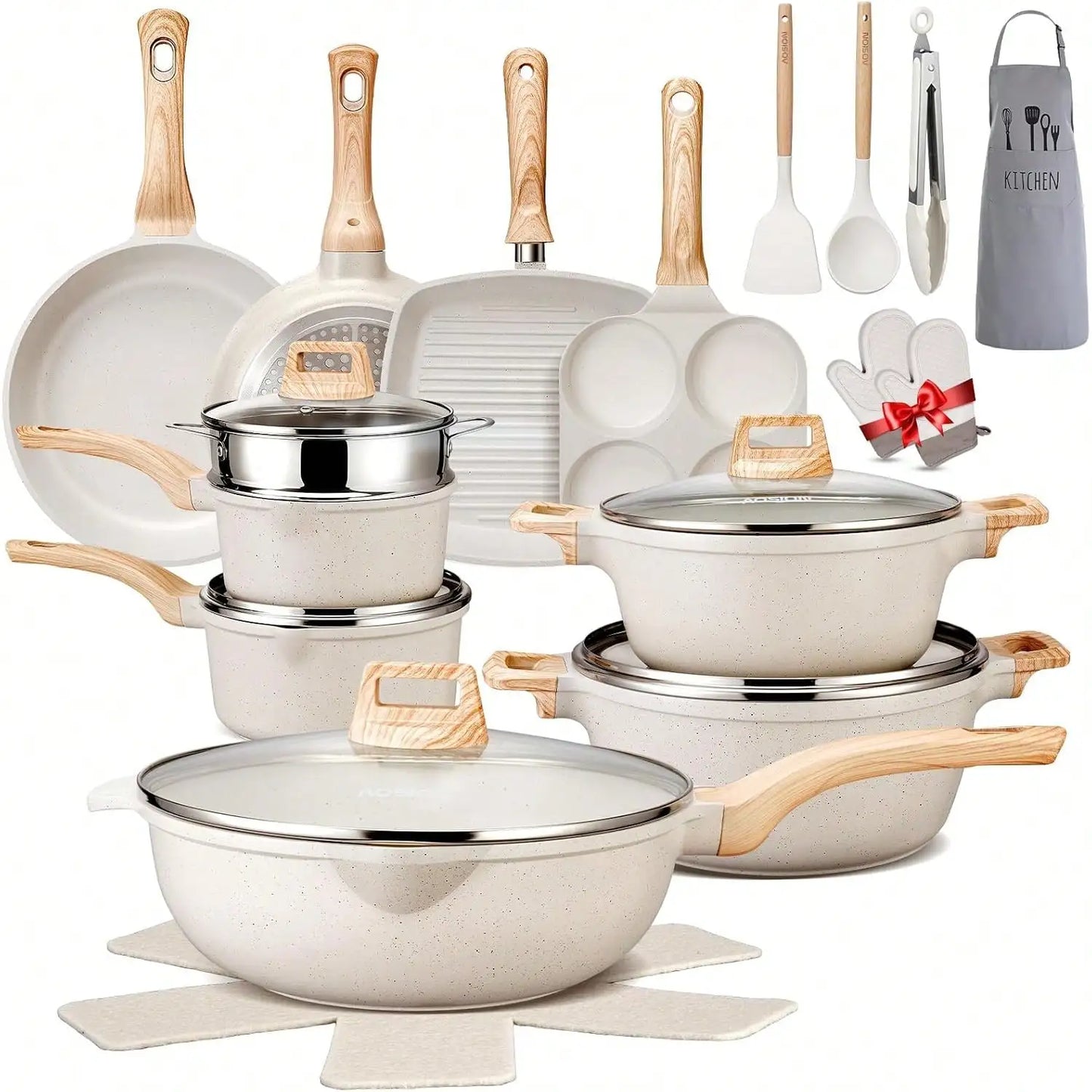 27-Piece Ceramic Nonstick Cookware Set with Kitchen Accessories