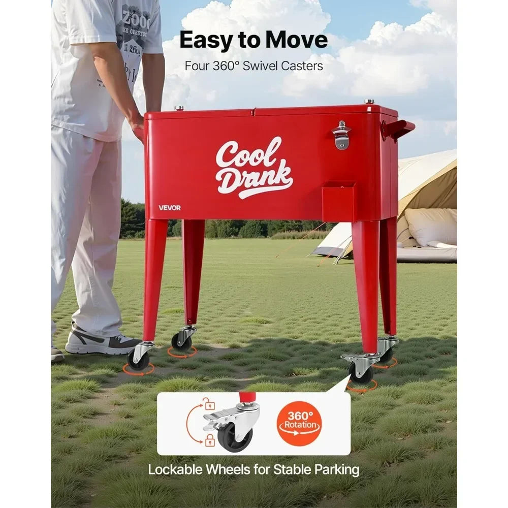 Portable Rolling Ice Chest Cooler Cart For Outdoor Party Drinks