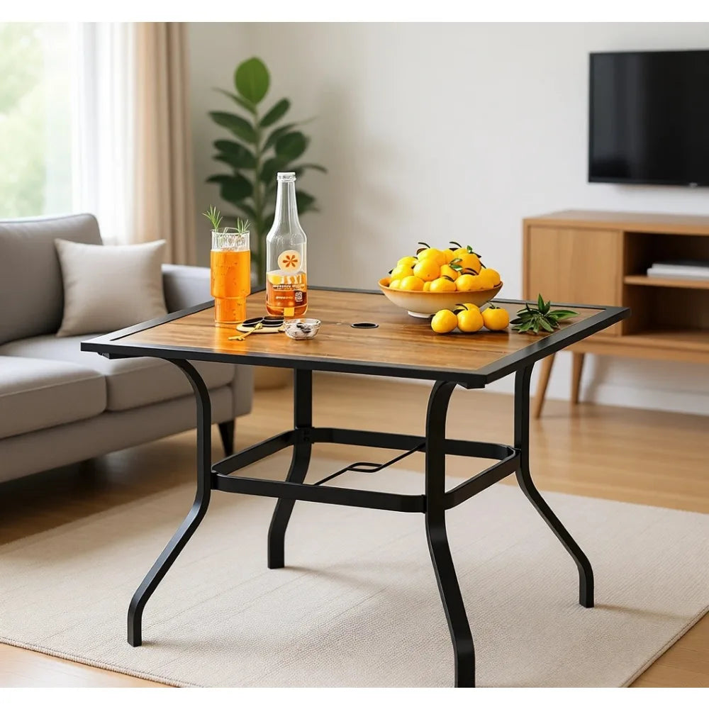 37-Inch Square Outdoor Dining Table with Umbrella Hole