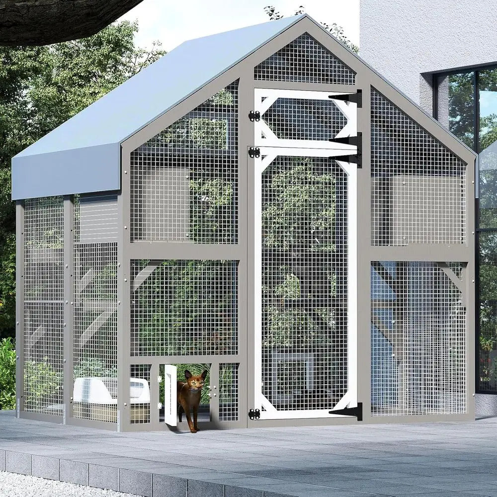 Outdoor Catio Enclosure For Multiple Cats With Weatherproof Roof