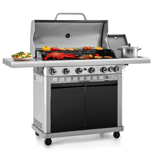 Propane Gas BBQ Grill With Side Burner And Porcelain Grates