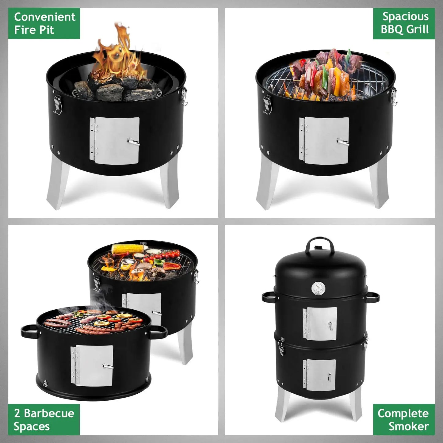 Vertical Charcoal Smoker & BBQ Grill with Dual Cooking Grates