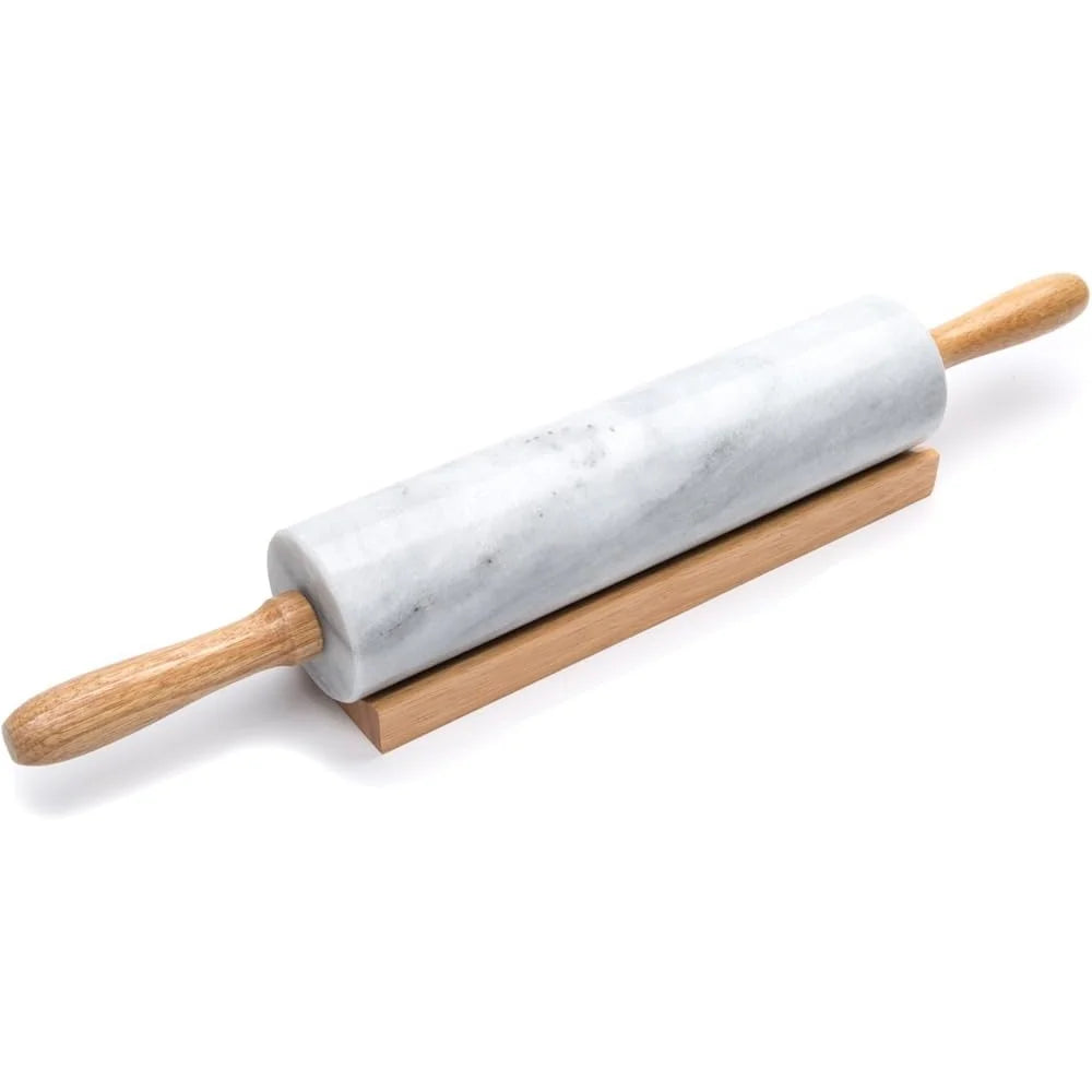 Elegant Marble Rolling Pin With Wooden Cradle Nonstick