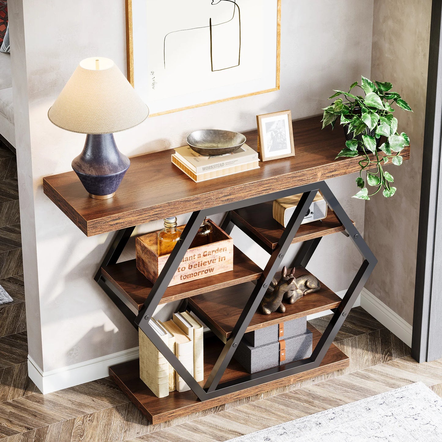 Industrial Console Table For Narrow Entryway Hallway Thick Top