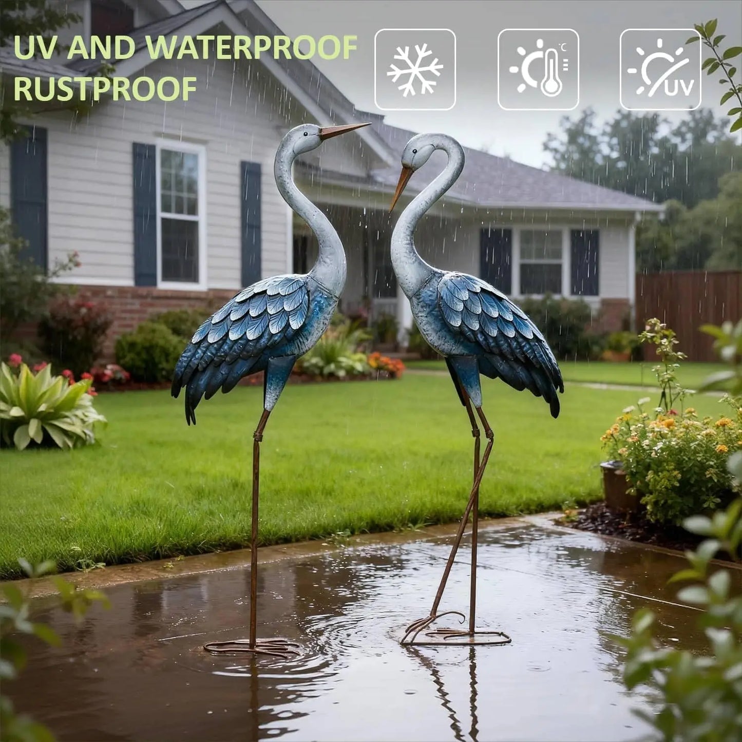 Metal Crane Yard Statue Garden Pond Outdoor Decor Ornament