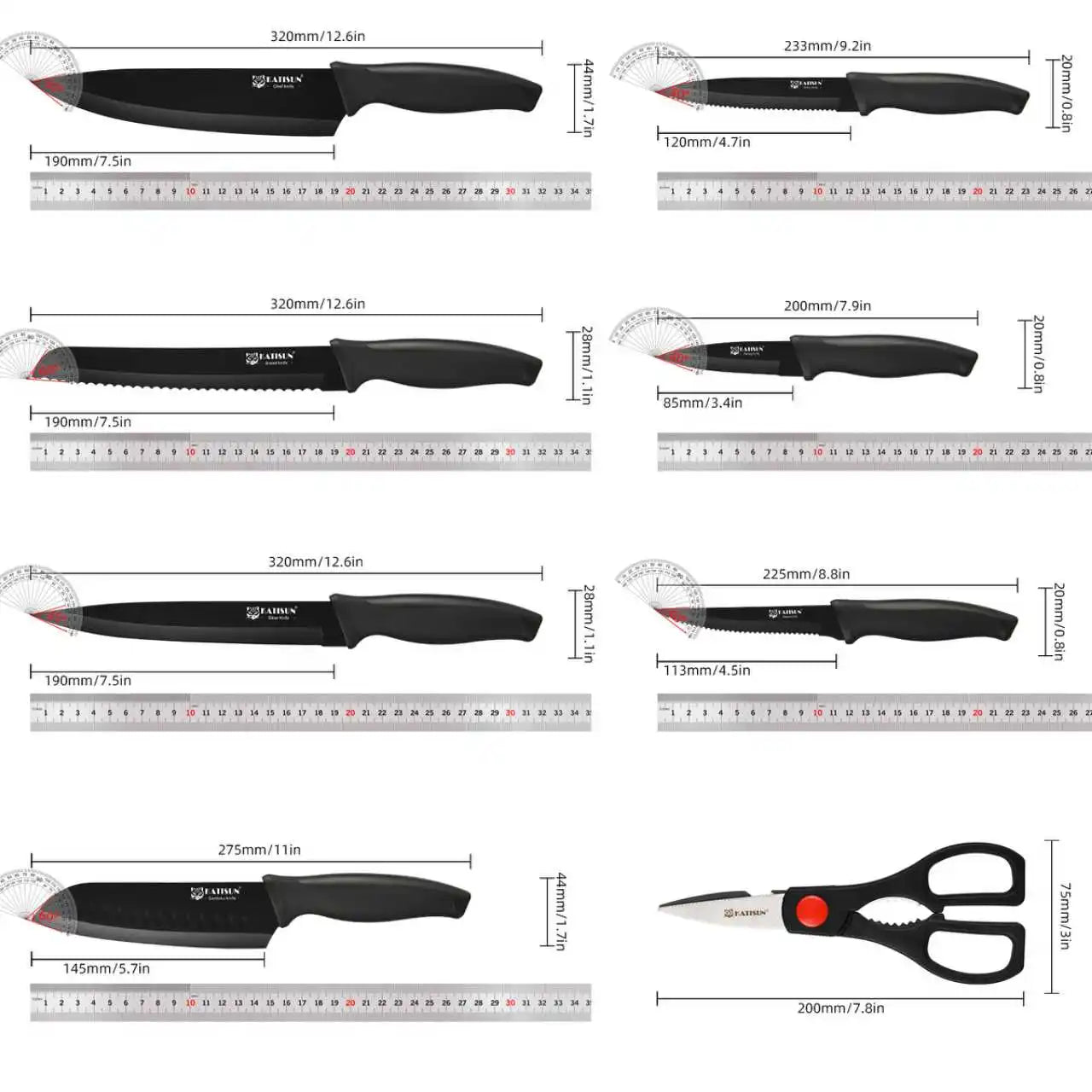 19-Piece Stainless Steel Kitchen Knife Set with Built-In Sharpener