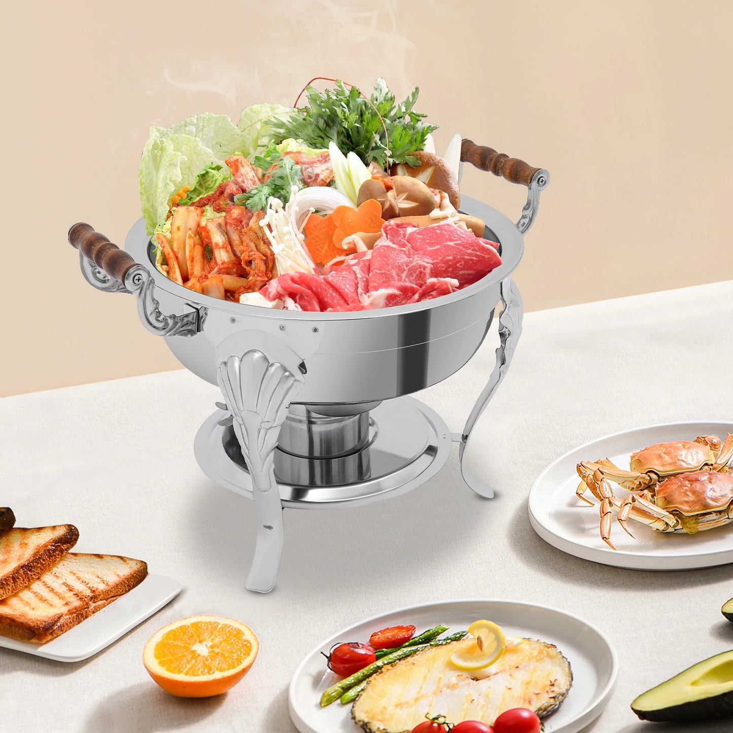 Round Stainless Steel Chafing Dish For Elegant Buffet Catering