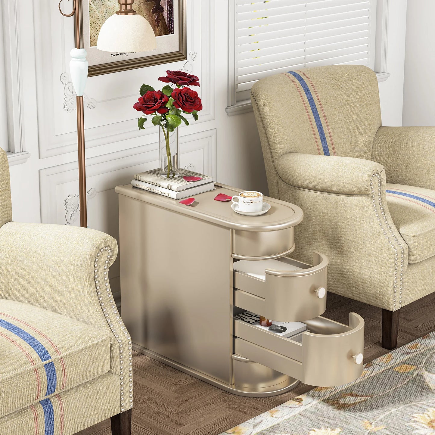 Tribesigns Round Solid Wood End Table With Drawer Nightstand