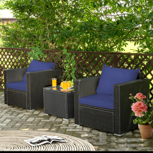 Outdoor Rattan Patio Furniture Set With Cushioned Sofa And Table