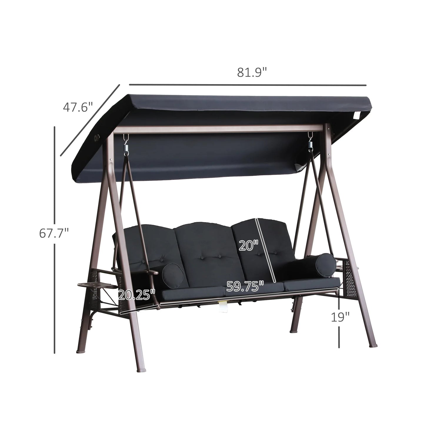 3-Person Outdoor Canopy Glider Bench with Cushions | Patio Porch Swing SeatThree Person Outdoor Canopy Cushioned Glider Bench