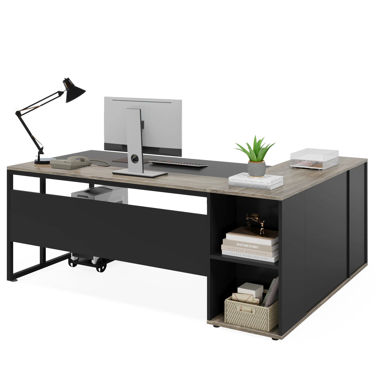 Tribesigns L Shaped Executive Desk With Cabinet Storage