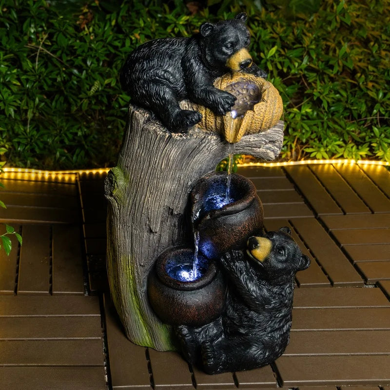 Bear Cascading Outdoor Water Fountain With LED Lights