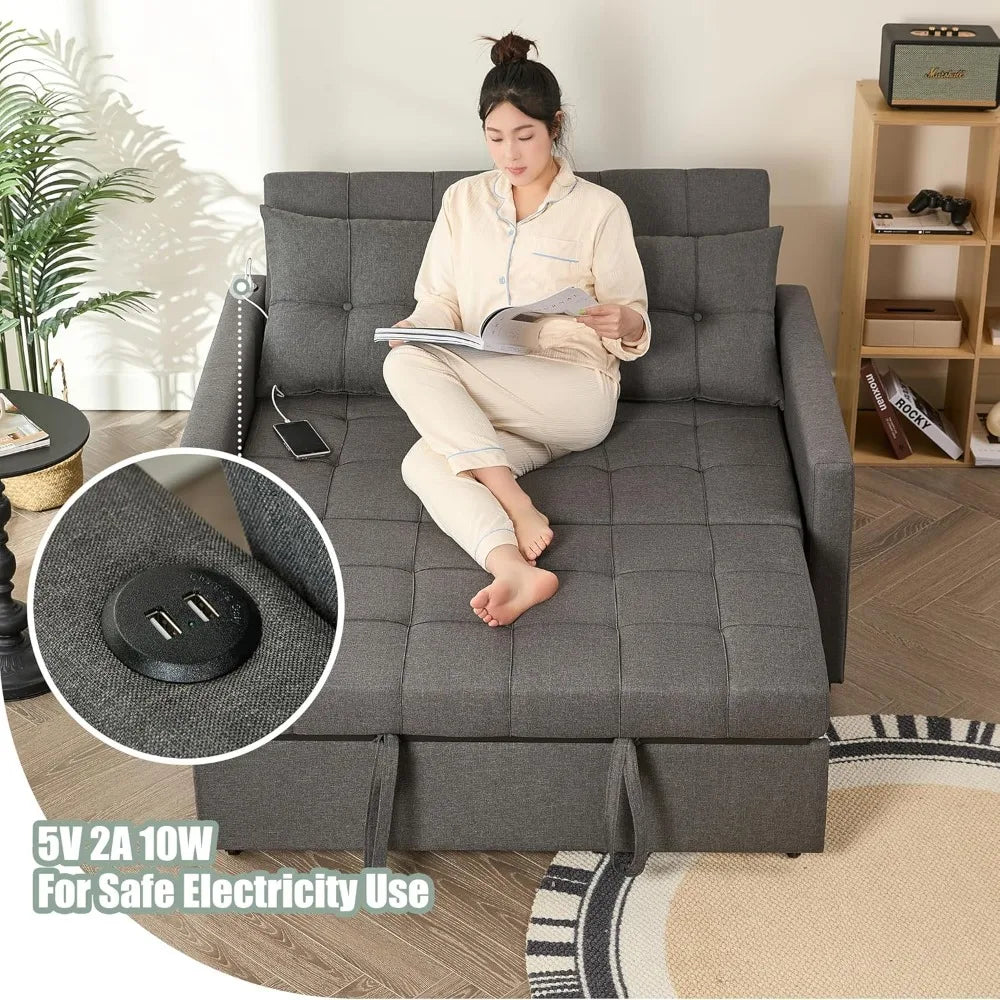 Convertible Sleeper Sofa With Adjustable Back And Pocket