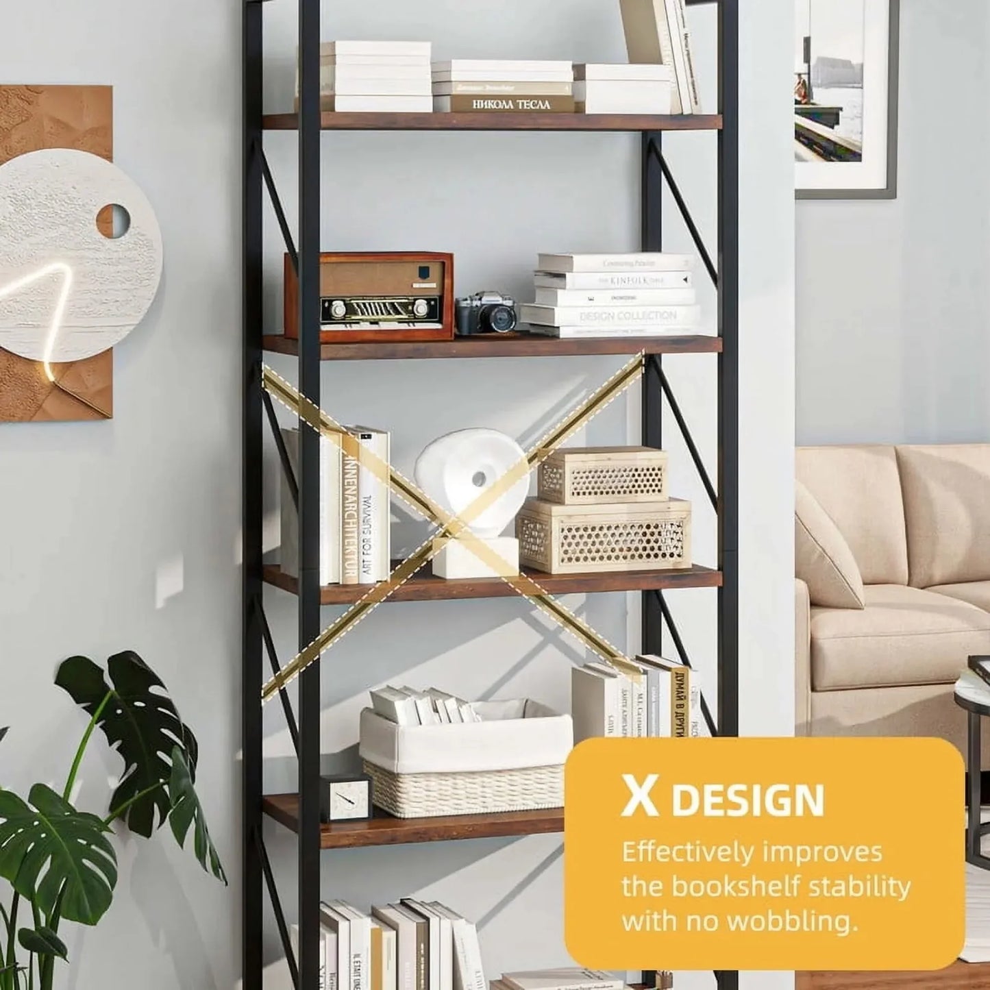 Industrial Five Tier Bookshelf Ladder Storage Organizer