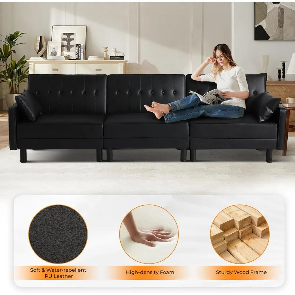 Convertible Futon Sofa Bed With Adjustable Backrest