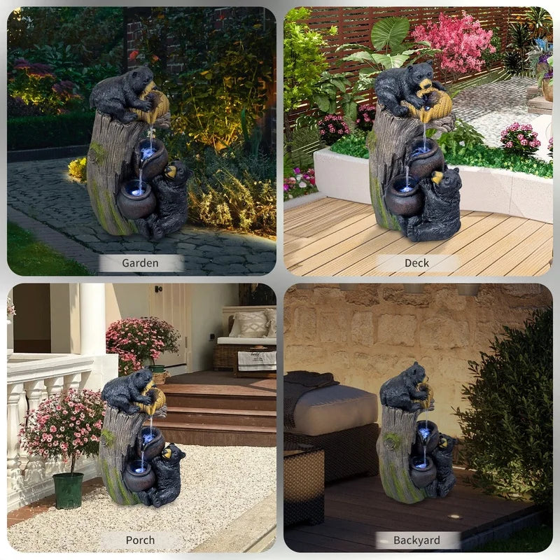 Bear Cascading Outdoor Water Fountain With LED Lights