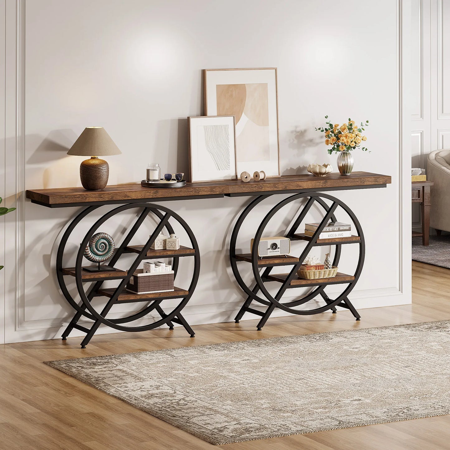 Industrial Console Table For Narrow Entryway Hallway Thick Top