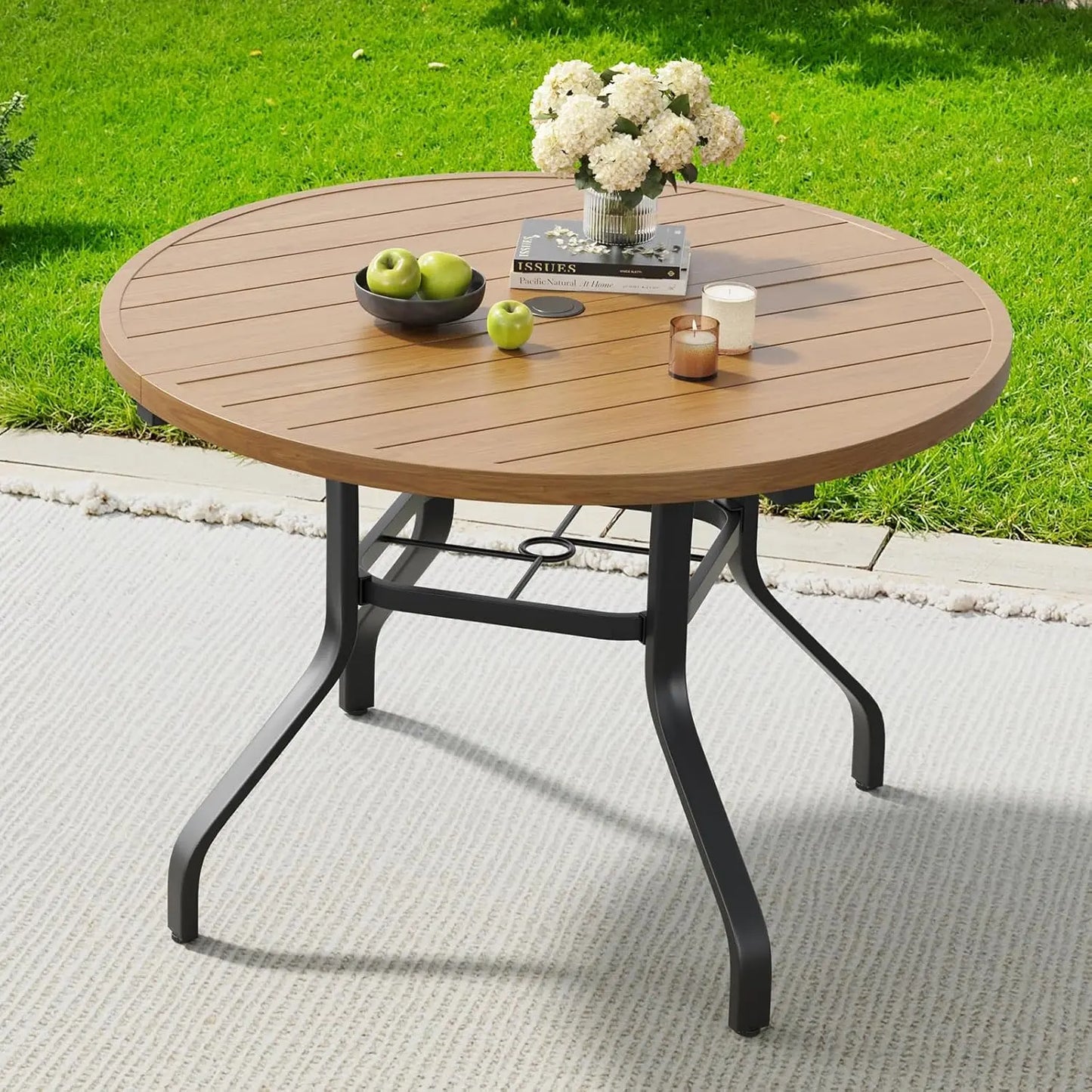 Round Outdoor Patio Dining Table With Umbrella Hole Iron