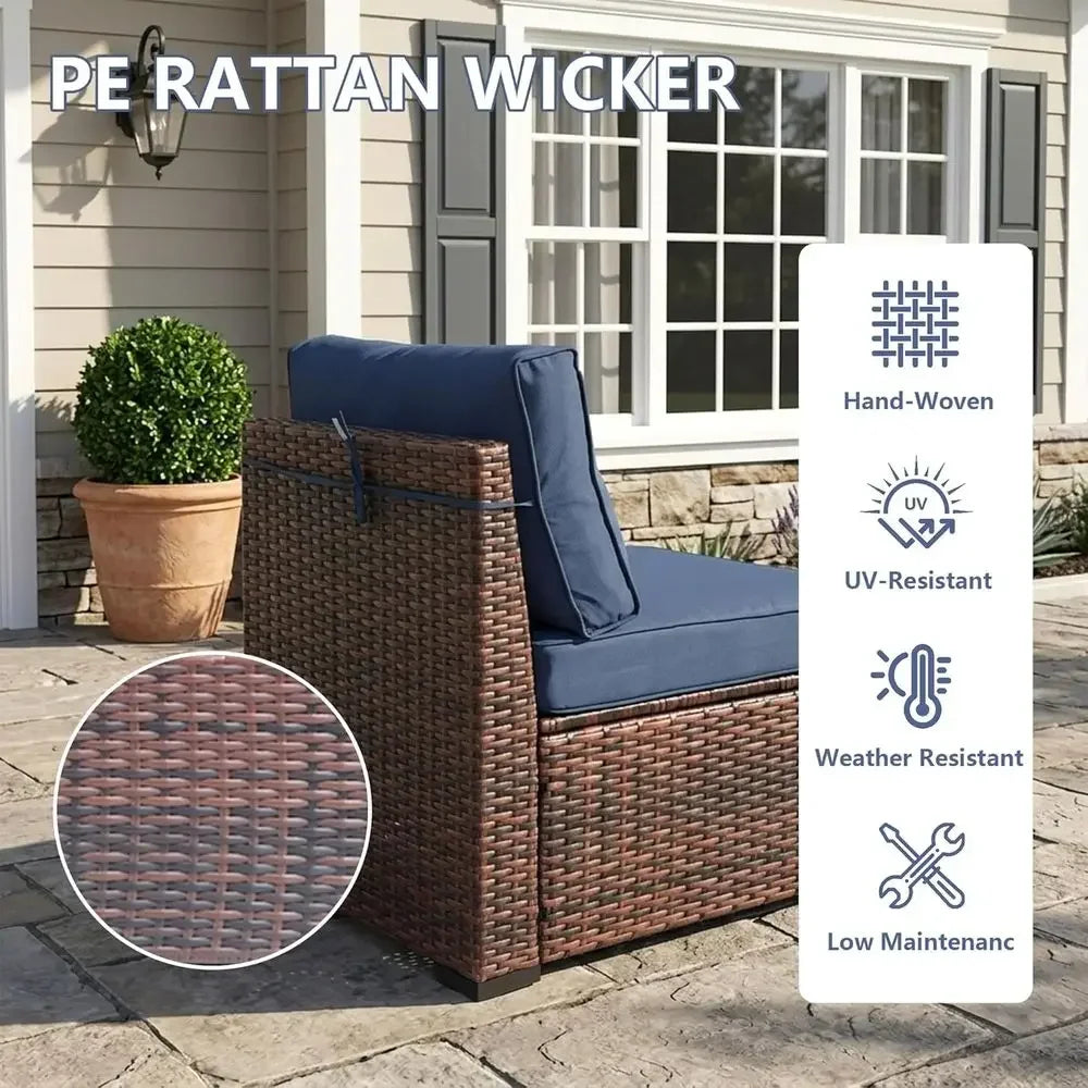 Weatherproof PE Rattan Outdoor Sectional With Glass Table And Cushions