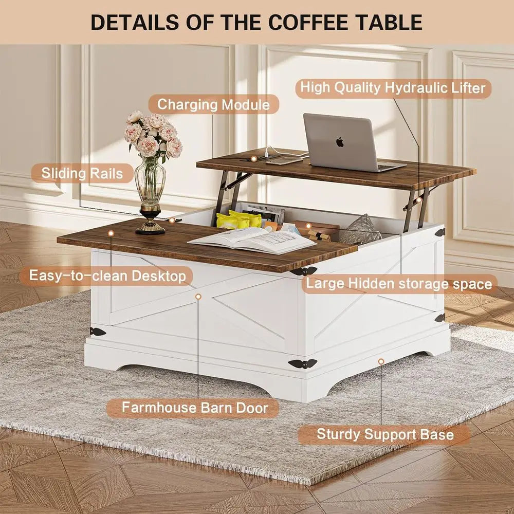 Square Coffee Table With Storage And Charging Ports