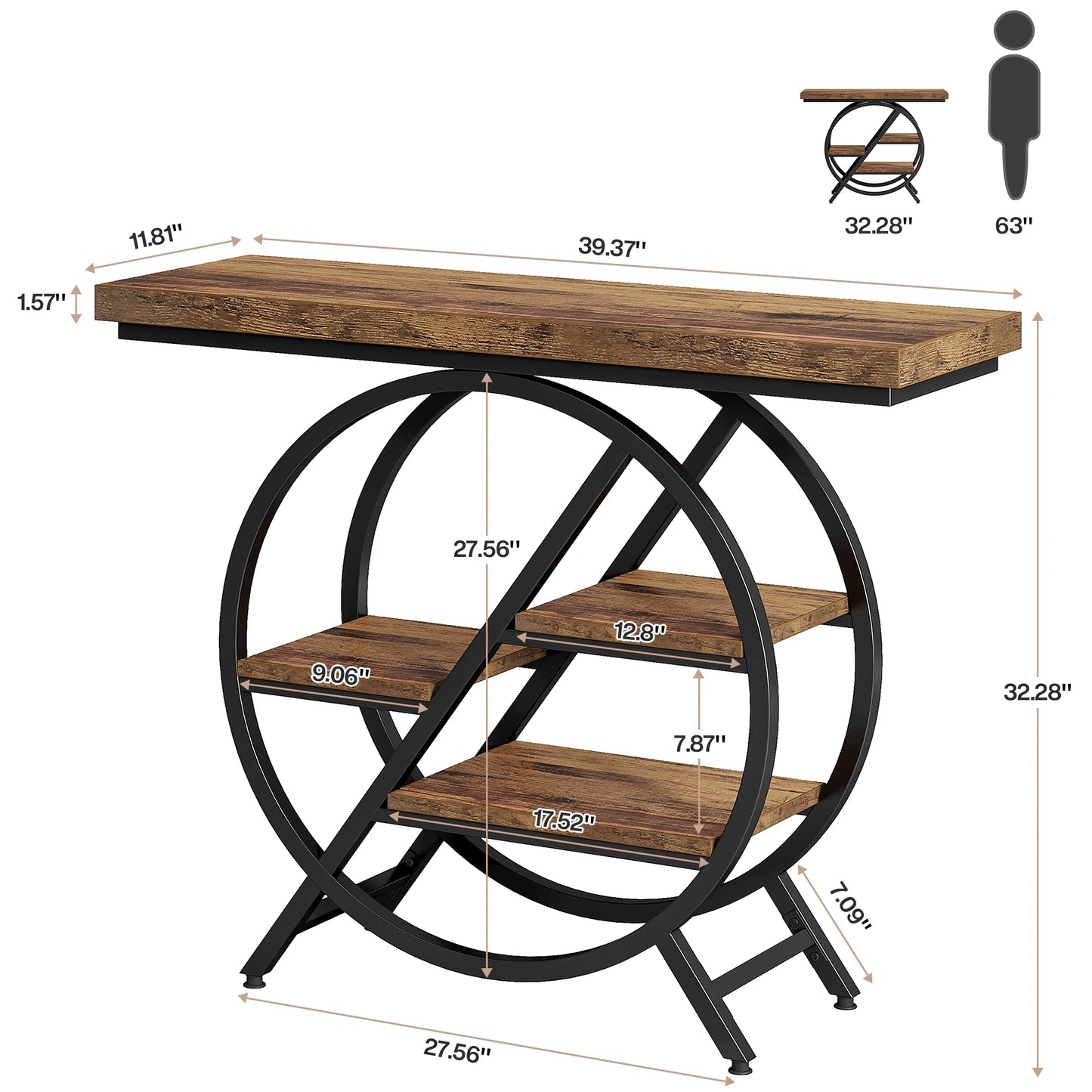 Industrial Console Table For Narrow Entryway Hallway Thick Top