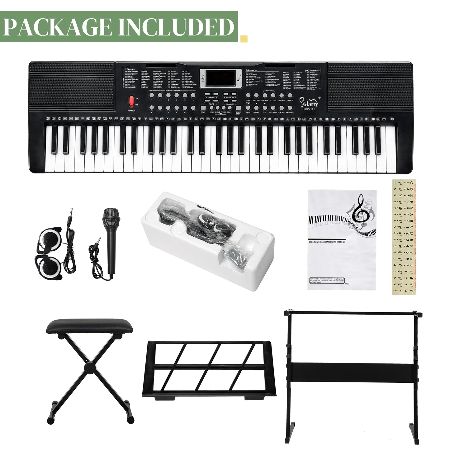 Gep 110 61 Key Keyboard With Led Screen And Accessories