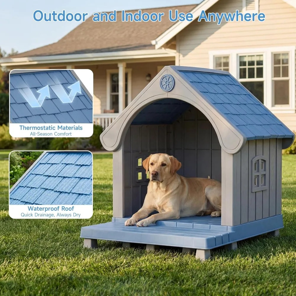 Large Outdoor Dog House with Elevated Floor &amp; Ventilation – Waterproof