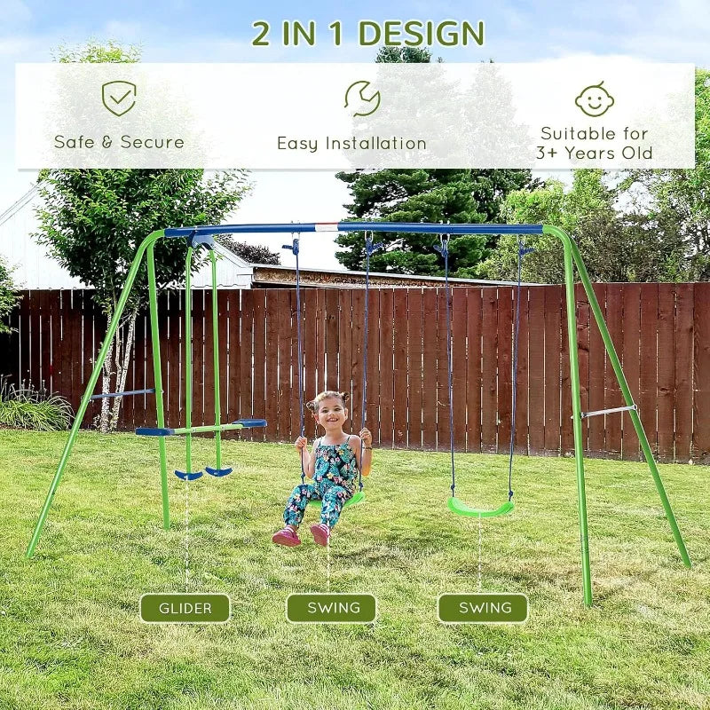 Outsunny Metal Swing Set With Glider And Two Seats