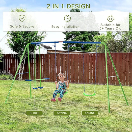Outsunny Metal Swing Set With Glider And Two Seats