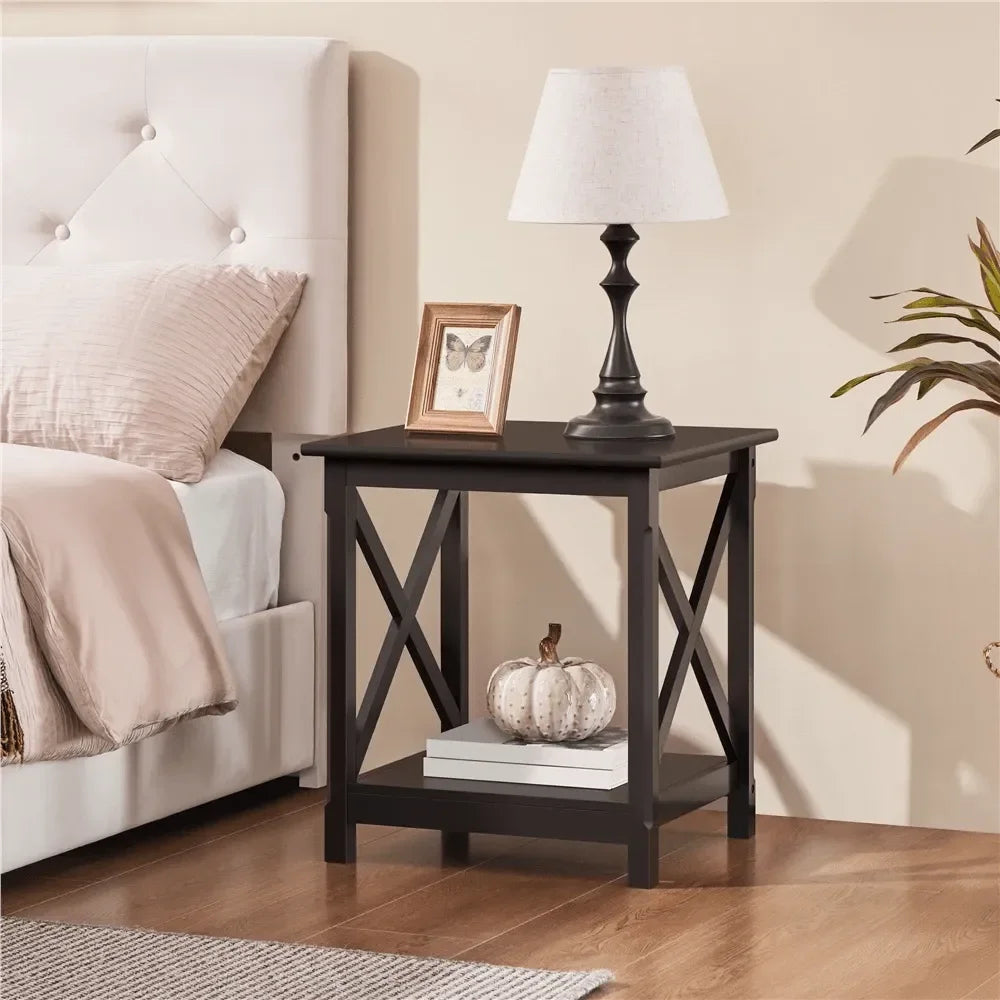 Modern Glass And Metal End Table With Storage Shelf