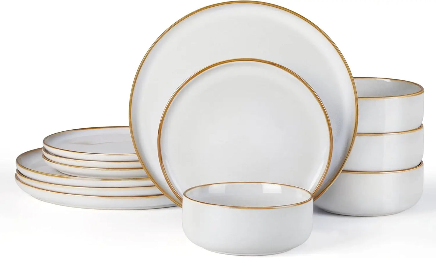 Stoneware Dinnerware Set For Four 12 Piece Reactive Glaze Dishes