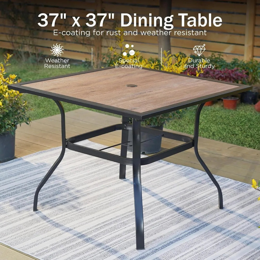 37-Inch Square Outdoor Dining Table with Umbrella Hole