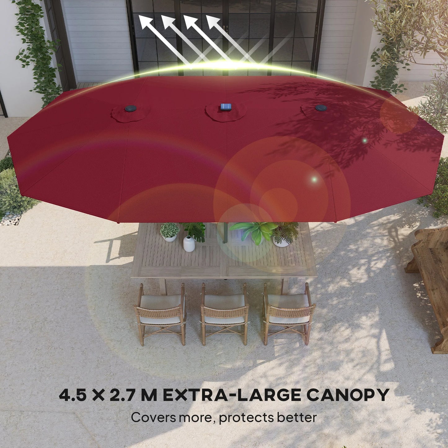 15-Foot Double-Sided Solar LED Patio Umbrella – Wine Red