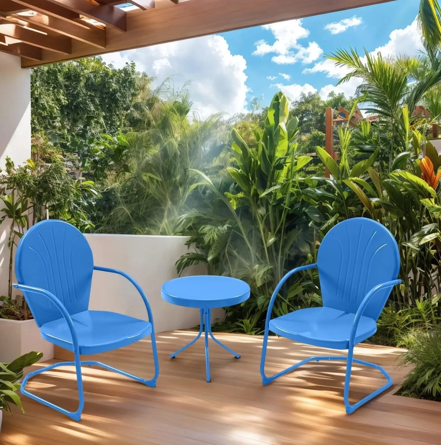 Retro Metal Patio Bistro Set With CSpring Chairs And Table