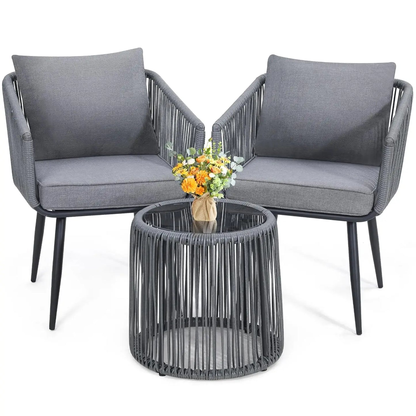 Patio Bistro Outdoor Furniture Set With Wicker Sofa And Table