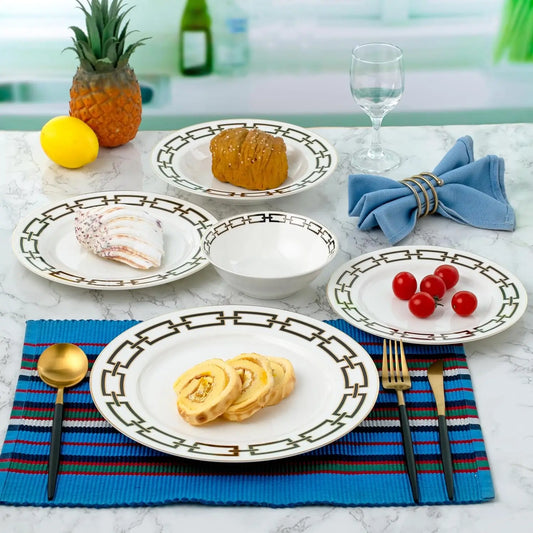Bone China Dinnerware Set For Four With Elegant Engraved Pattern